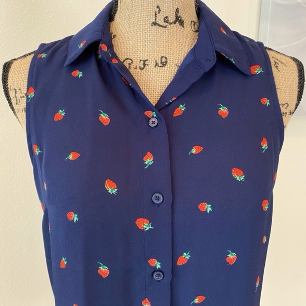 Banana Republic Navy Strawberry Print Blouse